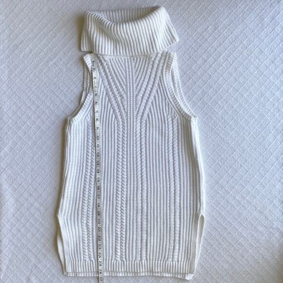 Banana Republic Cable Knit Turtleneck Tunic Sweater Sleeveless Off-White Small - Picture 7 of 7